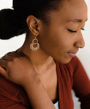 Load image into Gallery viewer, White Birch brass sunflower earrings made in Canada.