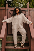 Load image into Gallery viewer, Smash and Tess Canadian Florence cable knit sweater romper jumpsuit latte tan free shipping.