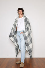 Load image into Gallery viewer, Tofino Towel fair trade cotton muslin grey plaid throw blanket.