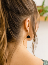 Load image into Gallery viewer, Leather &amp; Brass Circle Earrings
