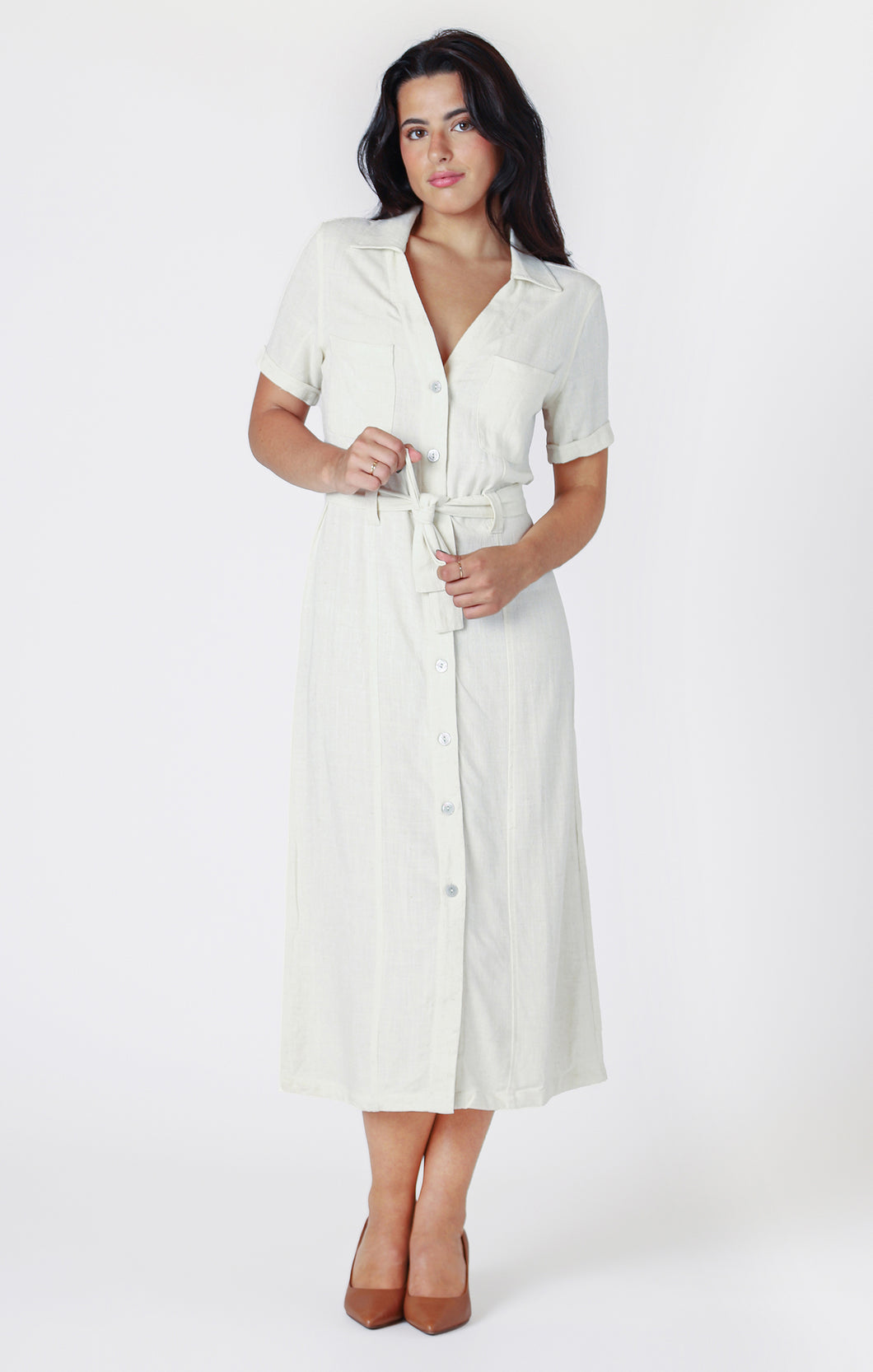Cream Utility Shirt Dress